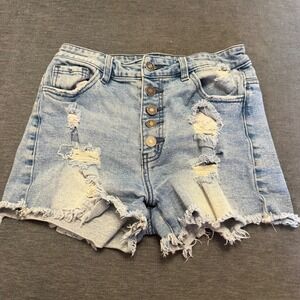 Nature by KanCan Womens Distressed Denim‎ Shorts Light Wash Button Fly NT2139M S